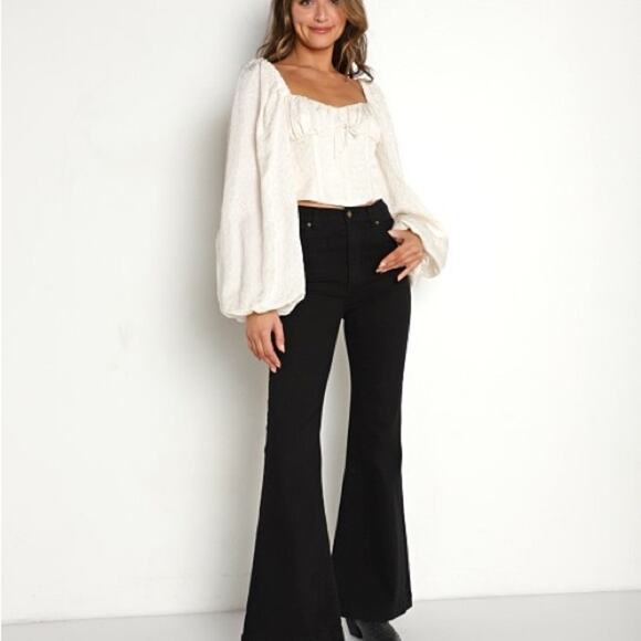 (XS) NWT $135 For Love And Lemons Janet Puffy Long Sleeve Ivory Corset Top - Picture 10 of 10